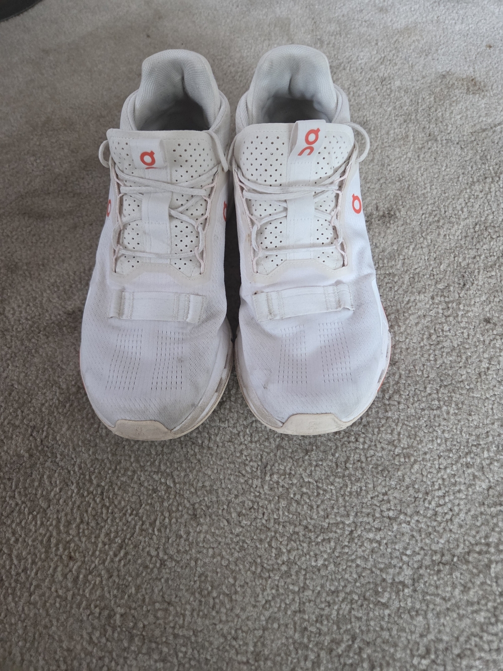 On Men's Running Shoes - White with Coral Accents